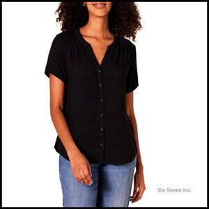 Relaxed-Fit Short-Sleeve Woven Blouse in 100% Viscose